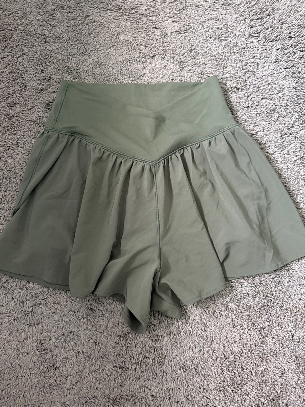 High-Waist Crossover Olive Green Women's Active Skort Shorts